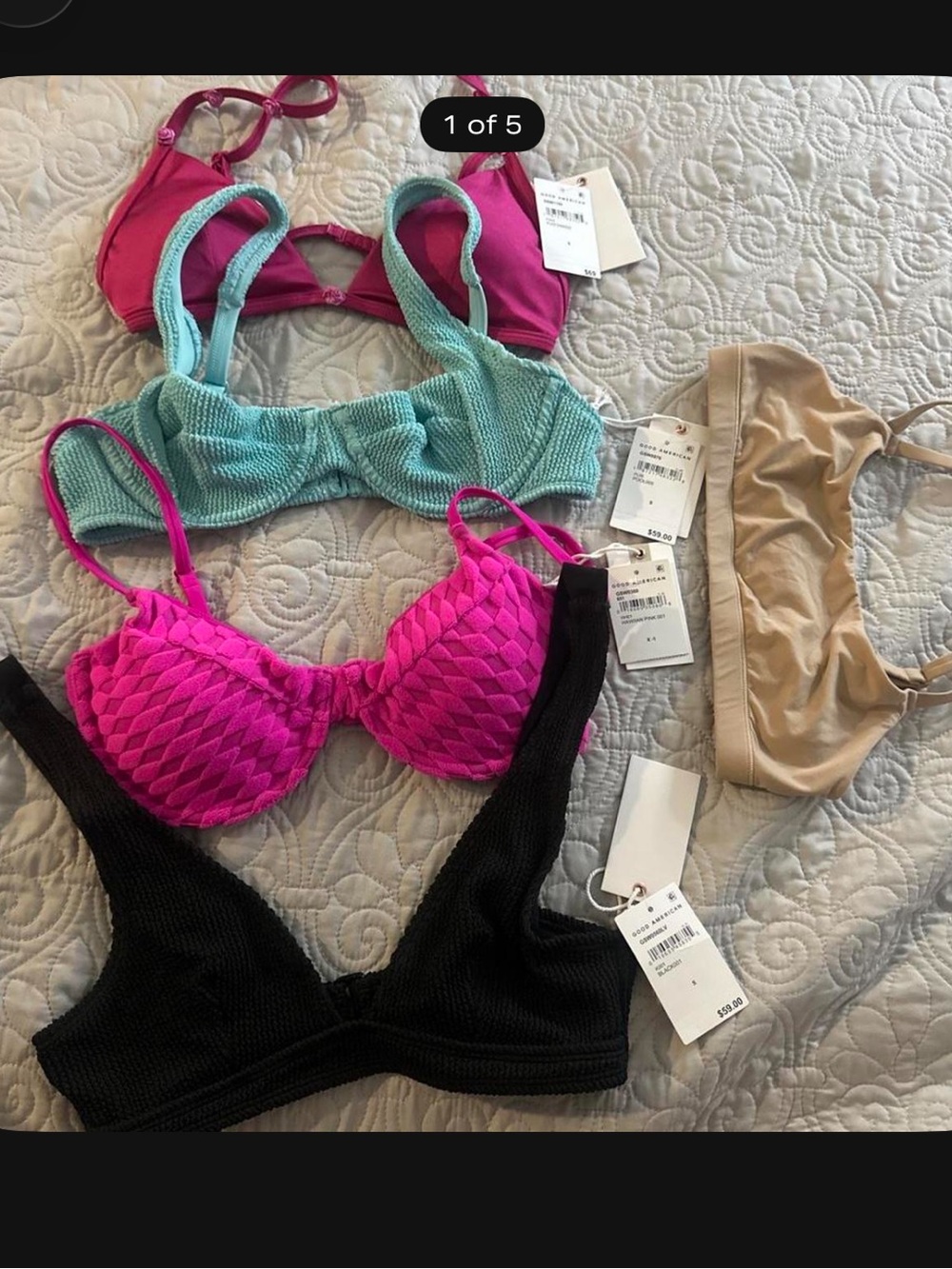 Good American Bralette Set in Hot Pink, Aqua, Black & Nude